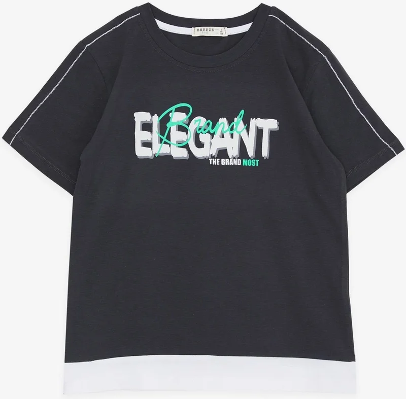 Breeze Boy's T-Shirt with Text Printing, Age 8-14, Anthracite