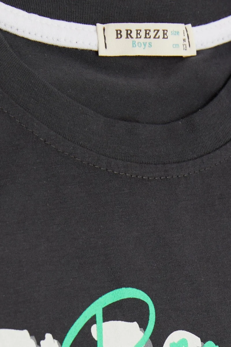 Breeze Boy's T-Shirt with Text Printing, Age 8-14, Anthracite