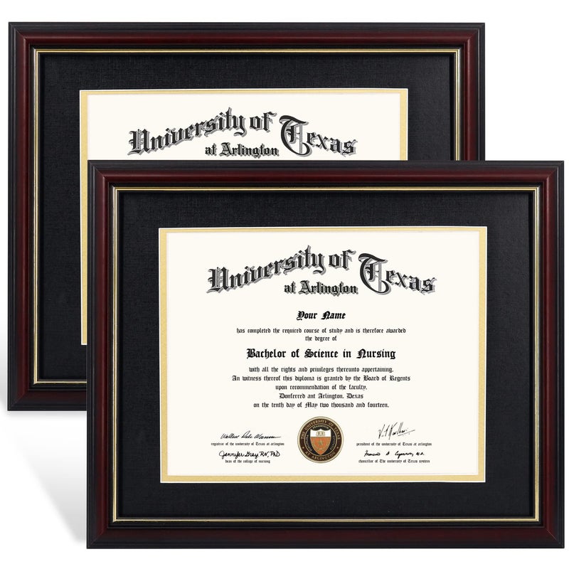GraduationMall GraduationMall 85x11 Diploma Frame with Black over Gold Mat or Display 11x14 Certificate without MatSolid Wood  UV Protection AcrylicCherry Finish with Gold Trim2 Pack 