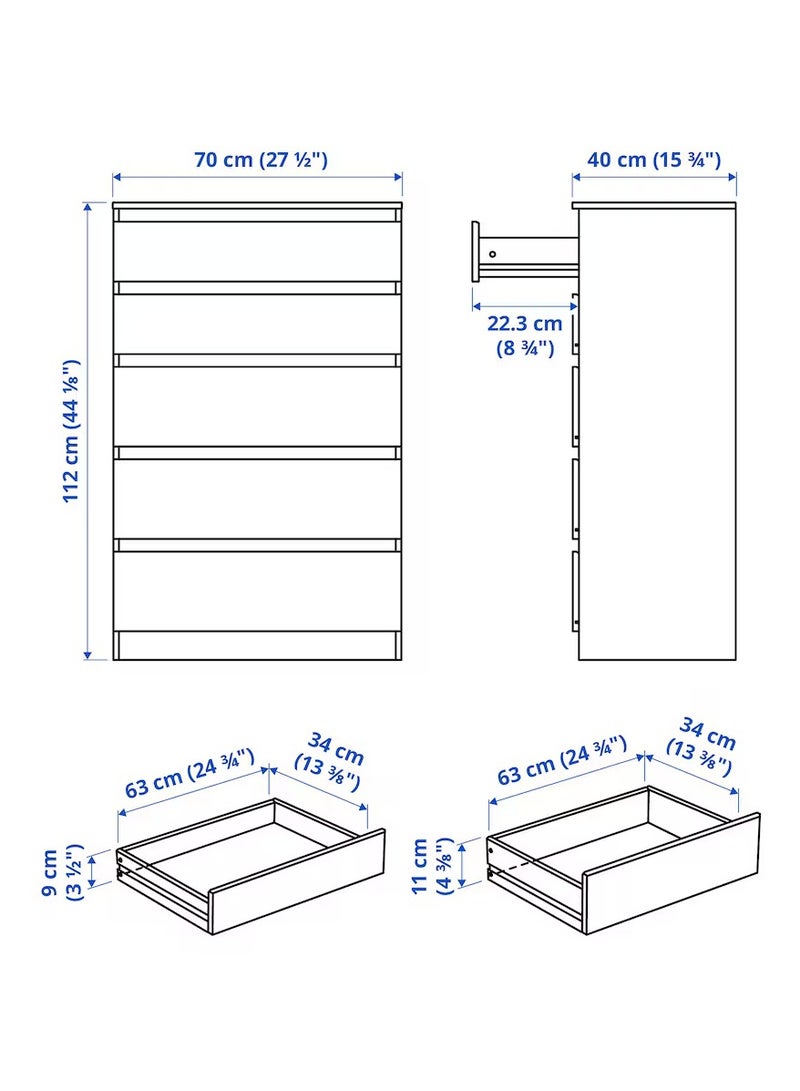 Generic Chest of 5 Drawers White 70x112 cm  - Image 5