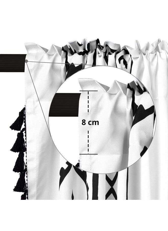 Encasa XO - Encasa XO Boho Semi Sheer Curtains for Long Door in Bedroom & Living Room (Set of 2)- Boho Panel - Curtain with Tassels & Bohemian Design - 8 ft - Image 1