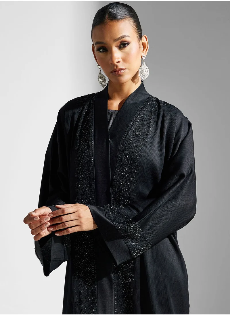 hayas closet Embellished Accent Abaya