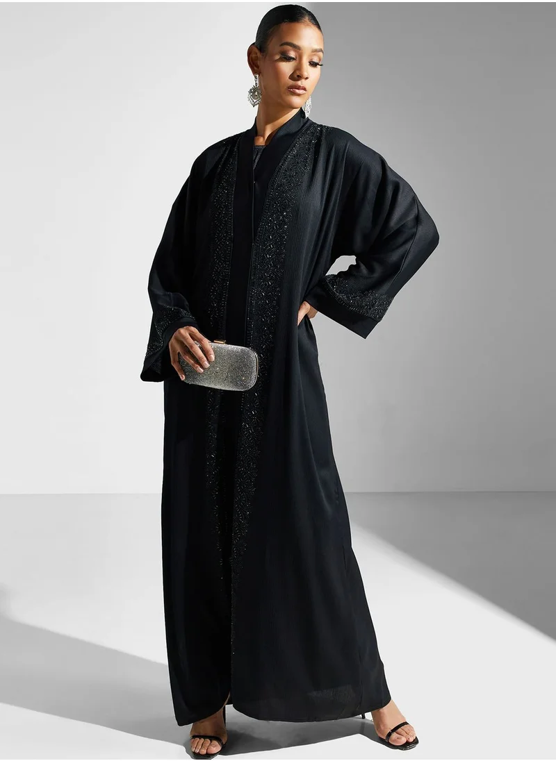 hayas closet Embellished Accent Abaya