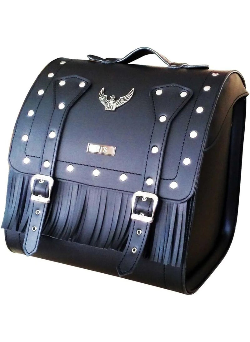 Ebakbak Motorcycle Set of 4 Suit Leather Side Saddlebags Sausage and Rear Bag Chopper Black Model Motor Saddlebag Bag.  - Image 3