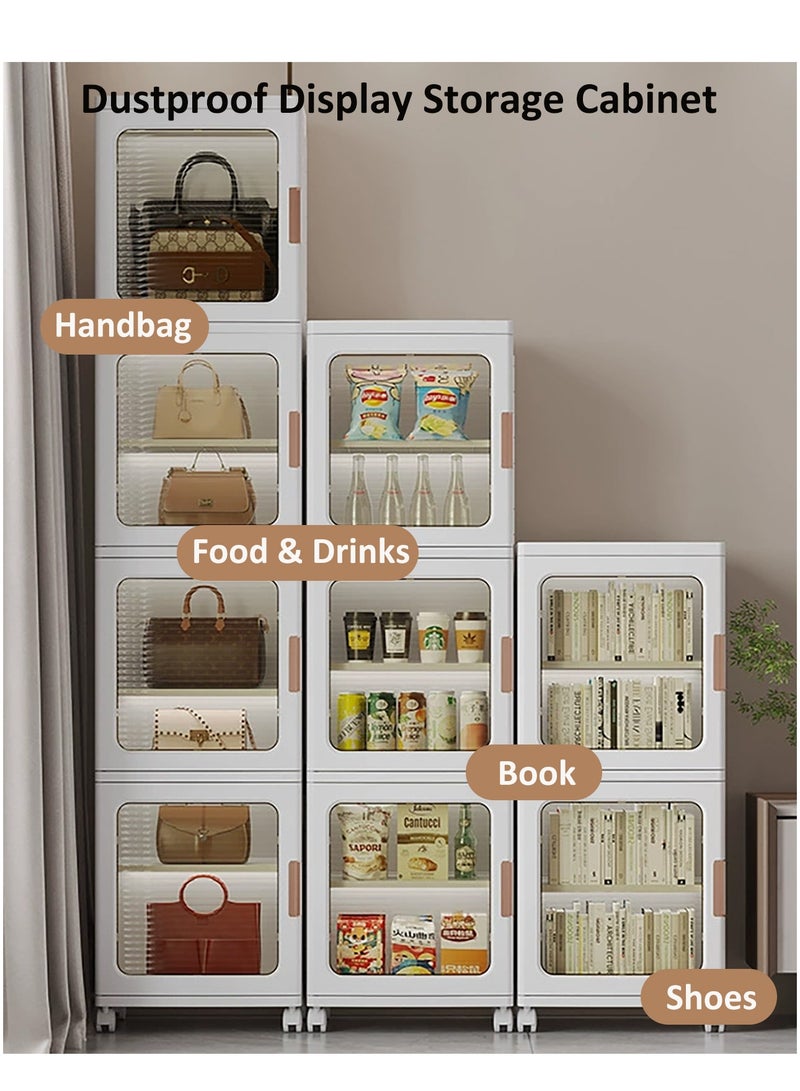 YY-Recheer Movable Multi-layered Storage Cabinet with Doors, Rolling Transparent Plastic Display Cabinet with Adjustable Shelves for Home Living Room, Kitchen, Bathroom, Bedroom - Image 2