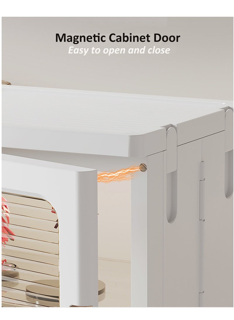 YY-Recheer Movable Multi-layered Storage Cabinet with Doors, Rolling Transparent Plastic Display Cabinet with Adjustable Shelves for Home Living Room, Kitchen, Bathroom, Bedroom - Image 5