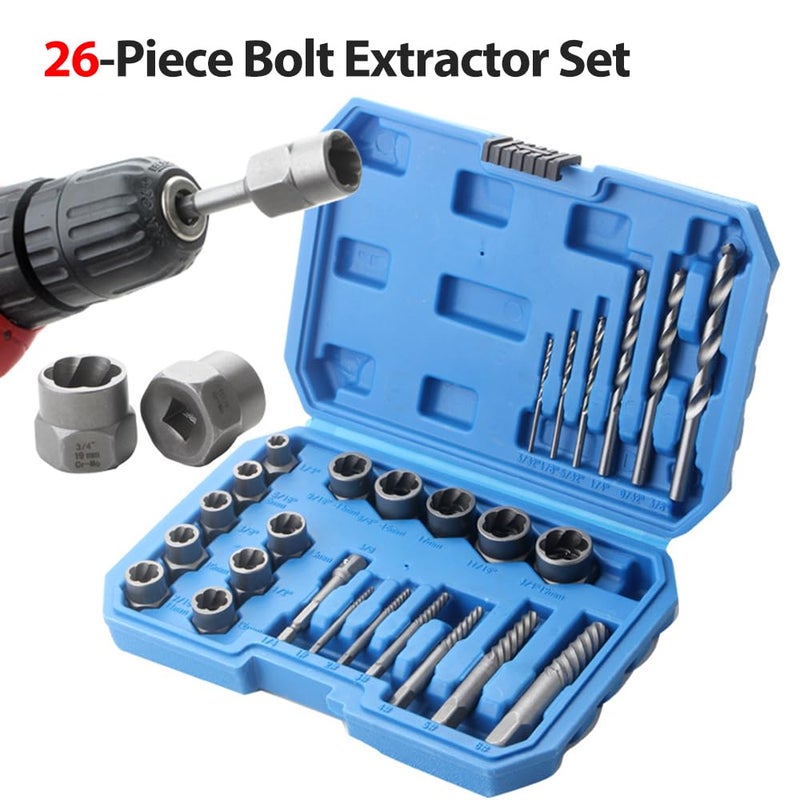26 Pcs Bolt Removal Screw Extractor Drill Bit Set Disassembly Tool Kit - Image 3