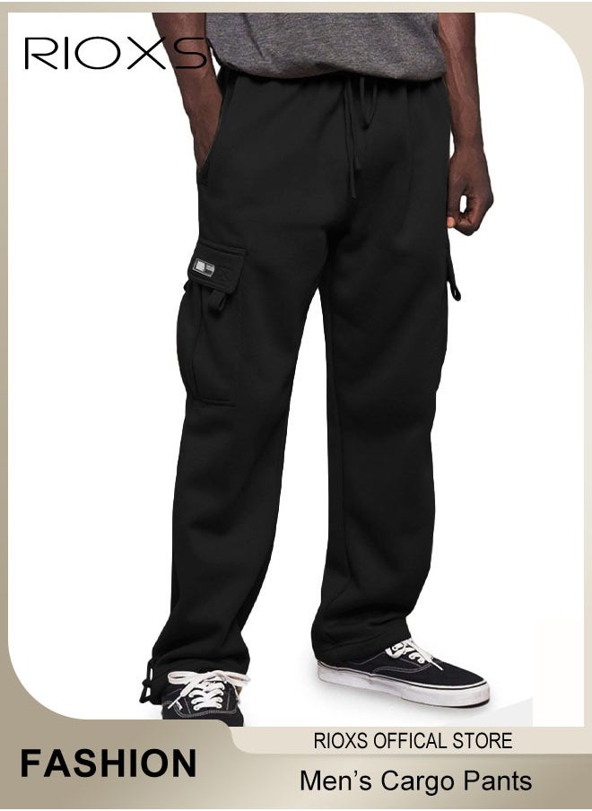 RIOXS Men's Cargo Pants, Relaxed Fit Drawstring Elastic Waist Joggers, Comfy Hiking Sweatpants For Men, Breathable Sports Athletic Trousers With Multiple Pockets, Stretch Loose Trousers For Go-out Travel Or Daily Wear  - Image 2
