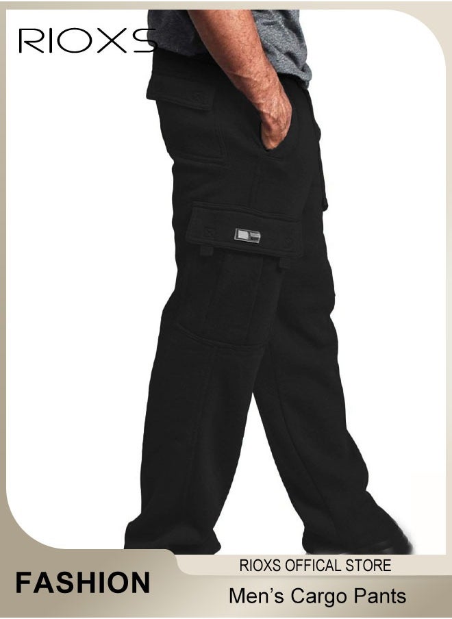 RIOXS Men's Cargo Pants, Relaxed Fit Drawstring Elastic Waist Joggers, Comfy Hiking Sweatpants For Men, Breathable Sports Athletic Trousers With Multiple Pockets, Stretch Loose Trousers For Go-out Travel Or Daily Wear  - Image 4