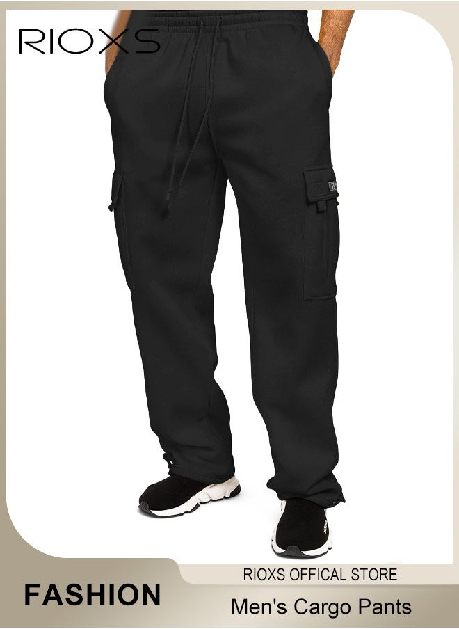 RIOXS Men's Cargo Pants, Relaxed Fit Drawstring Elastic Waist Joggers, Comfy Hiking Sweatpants For Men, Breathable Sports Athletic Trousers With Multiple Pockets, Stretch Loose Trousers For Go-out Travel Or Daily Wear  - Image 3