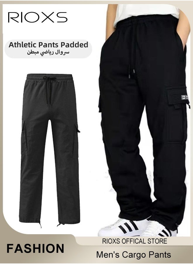 RIOXS Men's Cargo Pants, Relaxed Fit Drawstring Elastic Waist Joggers, Comfy Hiking Sweatpants For Men, Breathable Sports Athletic Trousers With Multiple Pockets, Stretch Loose Trousers For Go-out Travel Or Daily Wear  - Image 1
