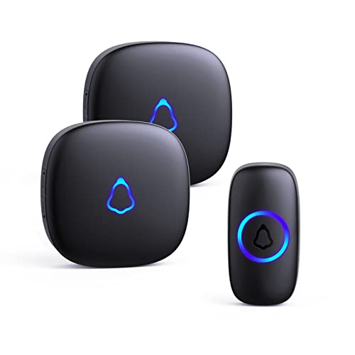 SECRUI Doorbell, Wireless Doorbell with 2 Receivers Easy installation, Adjustable Volume, 58 Chimes, Colorful LED, 1000Ft Range, M520+F55, Black - Image 1