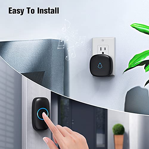 SECRUI Doorbell, Wireless Doorbell with 2 Receivers Easy installation, Adjustable Volume, 58 Chimes, Colorful LED, 1000Ft Range, M520+F55, Black - Image 2