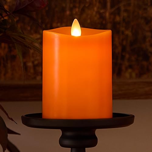 Luminara Flickering Flameless LED Candle Battery Operated with Timer Function Russet Orange Pillar 3x 45 Inch Real Wax Unscented Fall Home Indoor Decor Remote Ready Sold SeparatelyMelted Top - Image 1