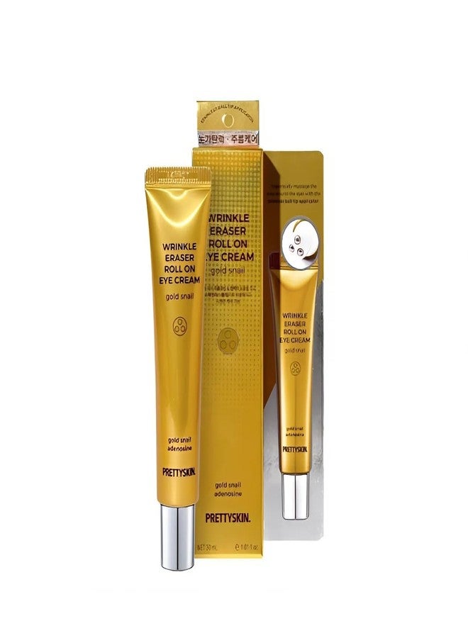 PRETTYSKIN Roll on Eye Cream with Snail Mucin and Stainless Steel ball Tip- Under Eye Roller Cream for Elasticity Wrinkles Puffiness Fine Lines-Korean eye cream 30ml/1.01fl.oz. (Gold Snail) - Image 1