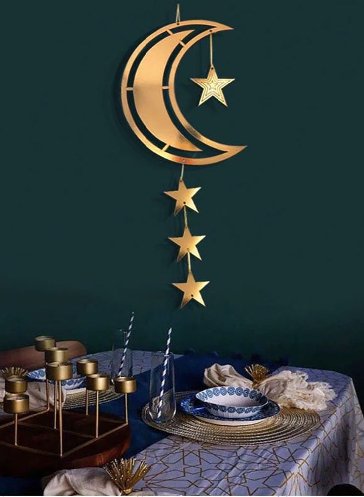 تعليقة الهلال والنجوم رمضان لتزيين الجدران - قلادة اسلامية  - Image 4