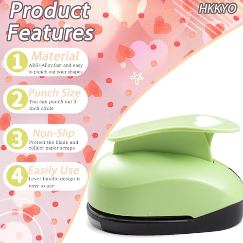 HKKYO Heart Hole Punch, 3 inch Heart Punch, Hearts Punches for Paper Crafts, Hearts Paper Punch, Heart Shaped Hole Punch, HeartCraft Punches, Large Shape HeartPunch for Cardstock, Scrapbooking - Image 4