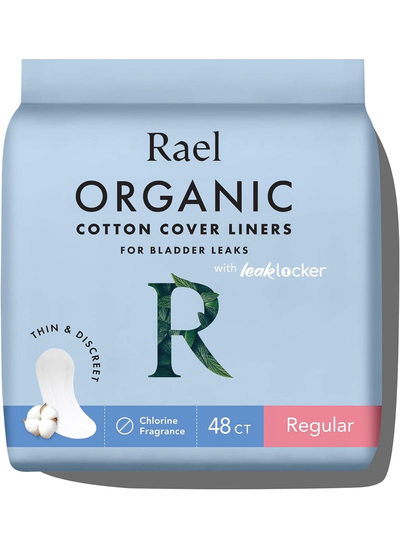 Rael Rael Incontinence Liners for Women, Organic Cotton Cover, Postpartum Essential, Moderate Absorbency, Bladder Control, 4-Layer Core with Leak Guard Technology (Regular, 48 Count) 