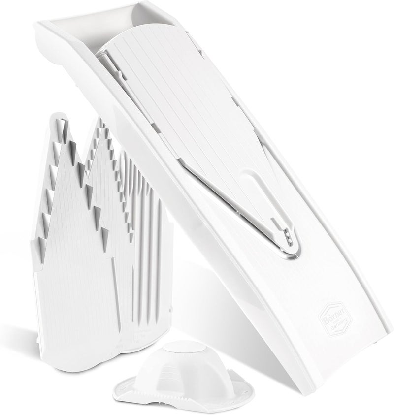 Börner by Reston Lloyd Mandoline Slicer V1 (Starter Set) • V-Slicer with 5 Thickness Settings & Food Holder • Adjustable Kitchen Slicer for Vegetables & Fruits • Color: White - Image 1