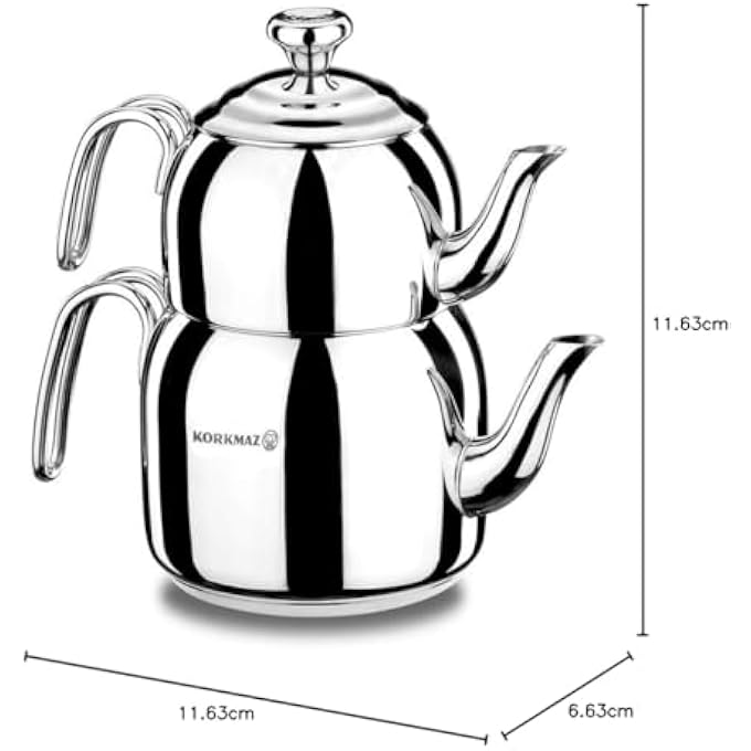 Korkmaz Droppa Maxi Tea Pot Set Silver A057 - Image 3