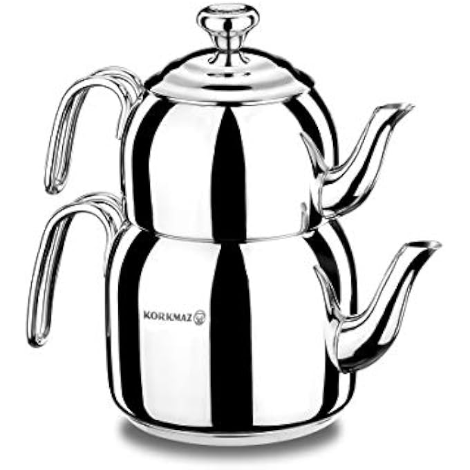 Korkmaz Droppa Maxi Tea Pot Set Silver A057 - Image 1