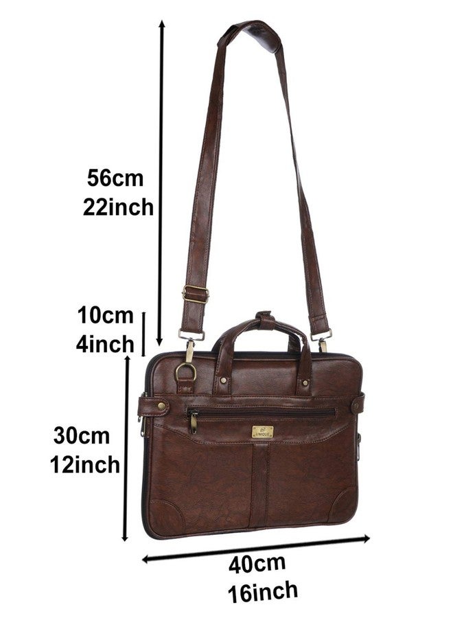 DADDY - G DADDY G Men's Geniune Synthetic Leather Brown Multi-Compartment Laptop Sleeves/Briefcase with Laptop Compartment for Office - Image 5