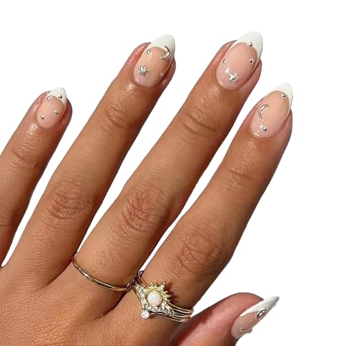 Gush Beauty Press On Nails | Reusable Nail Extensions | Artificial Fake Nails Set | For women (Fine French - Medium Almond) - Image 1