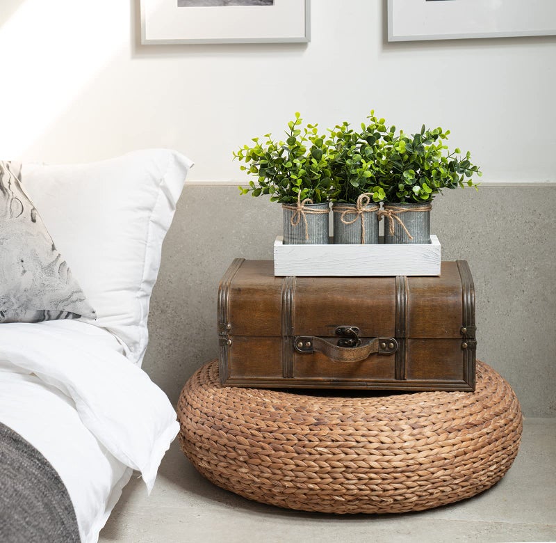 Dahey Decorative Galvanized Metal Pots Centerpiece Decor Wood Tray with Artificial Plant, 3 Buckets with Eucalyptus, Rustic Farmhouse Home Decor for Coffee Table Dining Living Room Kitchen Bath, White - Image 3