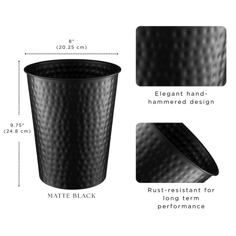 Monarch Abode Metal Bathroom Trash Can â€“ Waste Basket for Bedroom, Office Desk, & Dorm, Hand Hammered, Durable Decorative Black Small Trash Can Bathroom Garbage Bin Wastebasket - Image 2