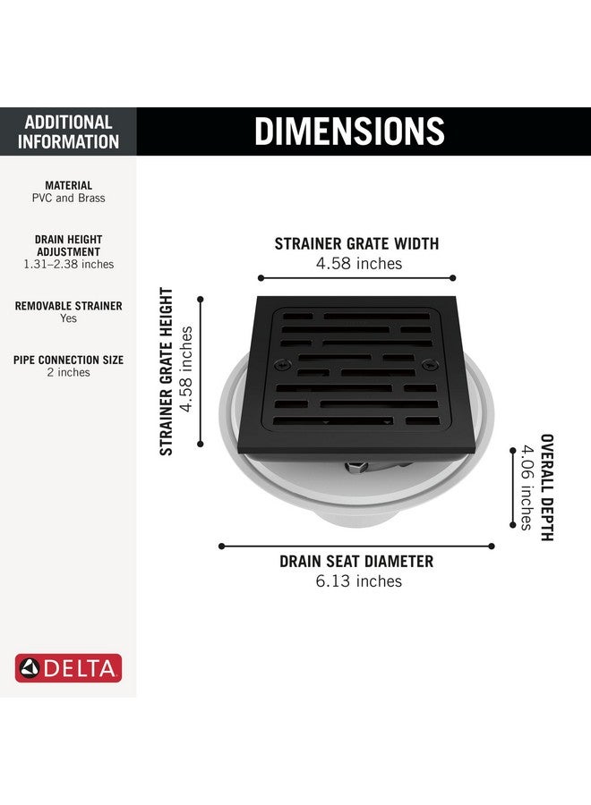 Delta Faucet 4 Inch Tile-In Square Shower Floor Drain Black, Shower Drain Kit, Square Shower Drain, Chrome Shower Drain, Shower Floor Drain, Matte Black DT062412-BL - Image 3