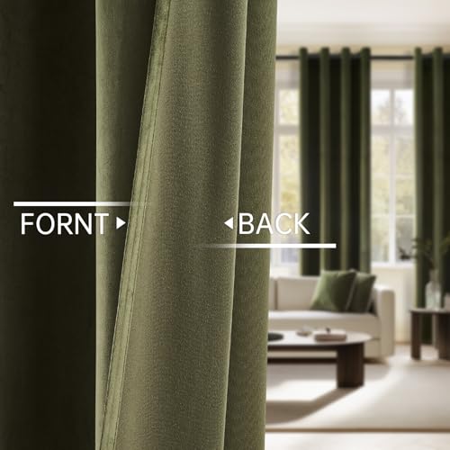 Topfinel Olive Green Velvet Blackout Curtains 84 Inches Long,Soundproof Room Darkening Dark Green Thermal Insulated Boho Elegant Moody Grommet Curtains for Living Room Bedroom 2 Panels - Image 4