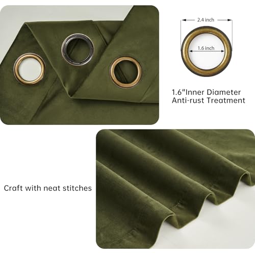 Topfinel Olive Green Velvet Blackout Curtains 84 Inches Long,Soundproof Room Darkening Dark Green Thermal Insulated Boho Elegant Moody Grommet Curtains for Living Room Bedroom 2 Panels - Image 5