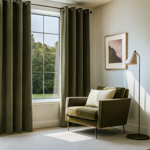 Topfinel Olive Green Velvet Blackout Curtains 84 Inches Long,Soundproof Room Darkening Dark Green Thermal Insulated Boho Elegant Moody Grommet Curtains for Living Room Bedroom 2 Panels - Image 2