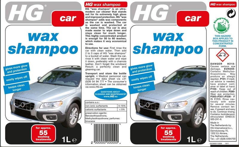 HG Car Cleaner and Protector, The Car Washing Shampoo with Wax, for Shine & Protection, Highly Concentrated 2-In-1 Protective Wash – 1 Litre (238100106) - Image 2