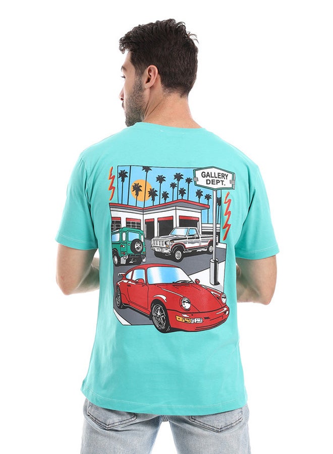 WHITE RABBIT White Rabbit "Gallery Dept" Printed Front & Back Tiffany Green Tee  - Image 3
