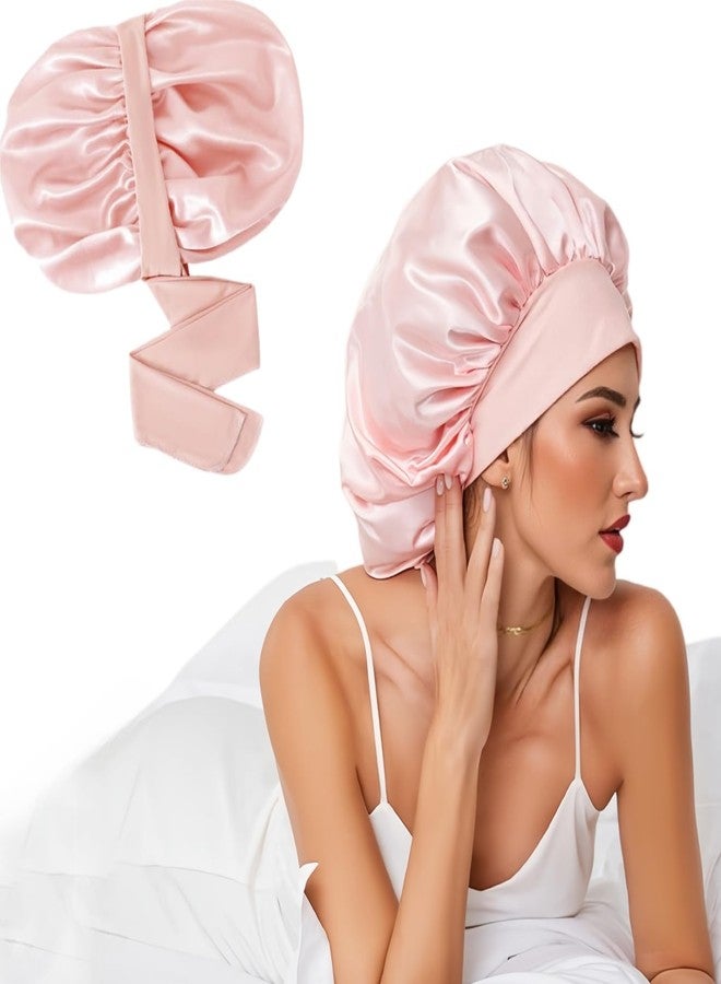 LECHI Satin Silk Bonnet for Sleeping Women,Double Layer Silk Sleep Shower Cap, Moisture Curly Hair Anti-Frizzy Night Sleep Cap，Suitable for Natural Curly Hair (ROSE PINK) - Image 2