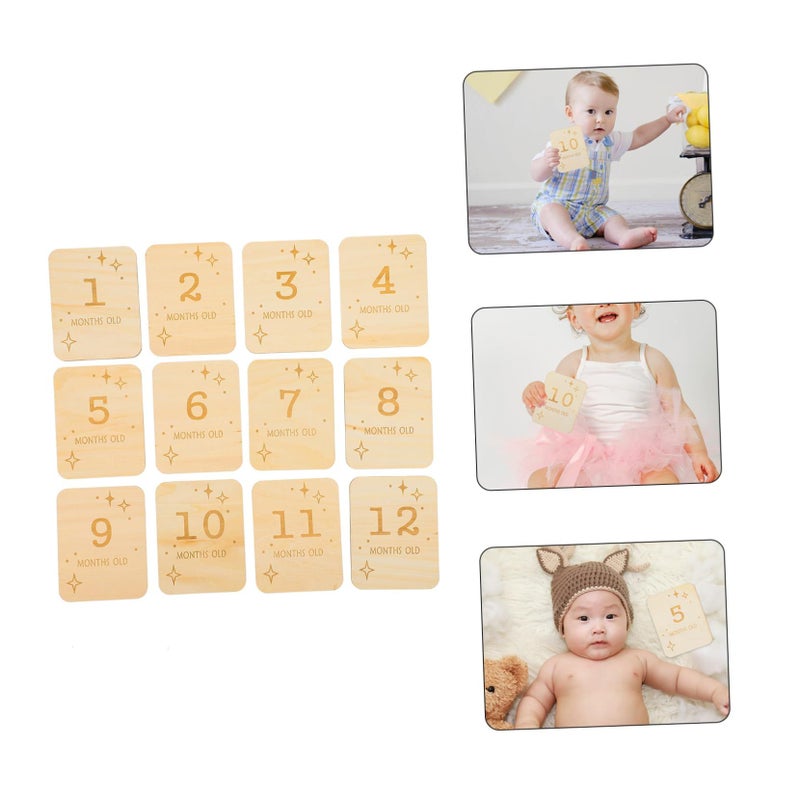Wooden Baby Milestone Cards 12Pcs Vintage Month Photo Props - Image 4