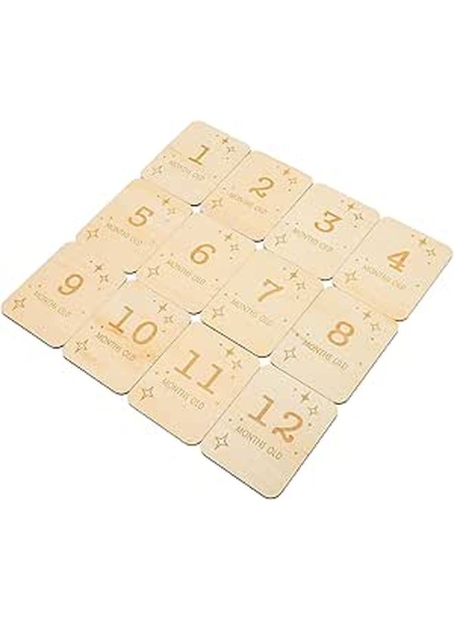 Wooden Baby Milestone Cards 12Pcs Vintage Month Photo Props - Image 1