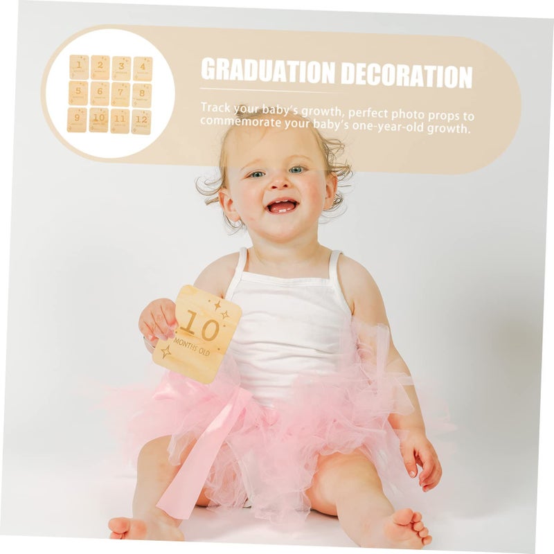 Wooden Baby Milestone Cards 12Pcs Vintage Month Photo Props - Image 5