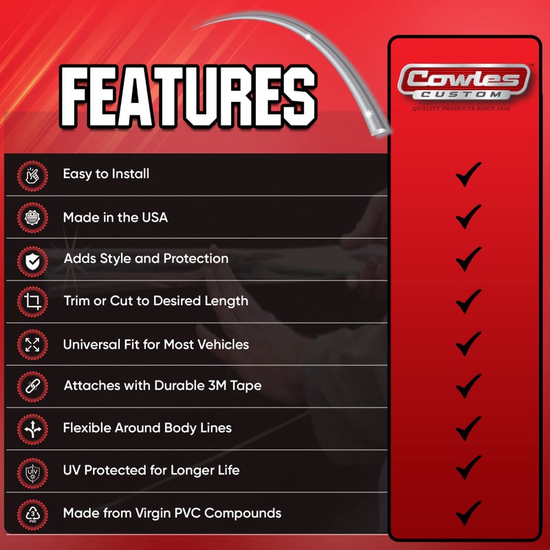 Cowles Cowles Custom - Premium Universal Body Molding for All Vehicles - Easy Install, Black Finish, 1/4" by 20 ft, UV Protected, Long Lasting Flexible PVC  - Image 5