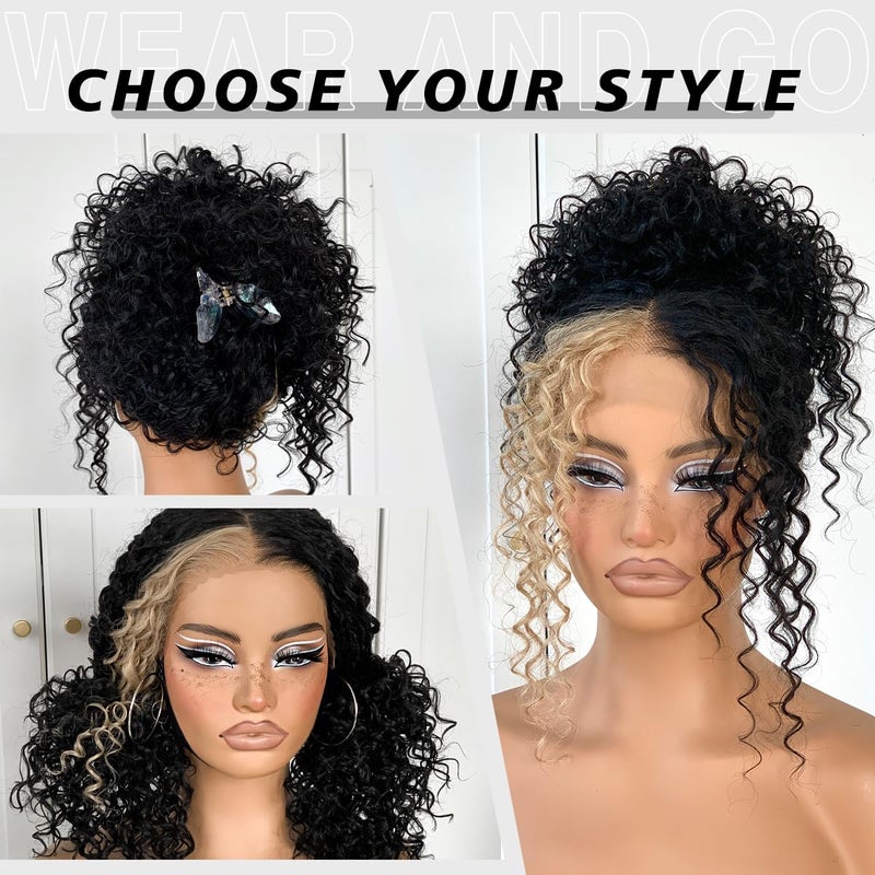MITIMES 13x6 Skunk Stripe Curly Wig Wear And Go Glueless Wig Pre-Plucked Synthetic Lace Front Wig Pre-Cut Afro Kinky Layred Wig With Natural Hairline 18 Inch - Image 5