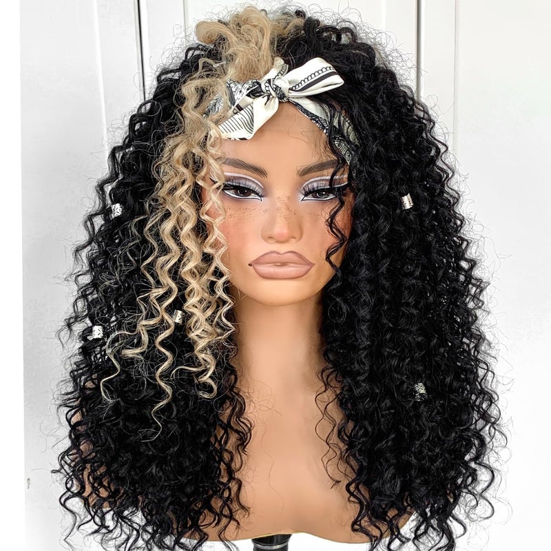 MITIMES 13x6 Skunk Stripe Curly Wig Wear And Go Glueless Wig Pre-Plucked Synthetic Lace Front Wig Pre-Cut Afro Kinky Layred Wig With Natural Hairline 18 Inch - Image 2