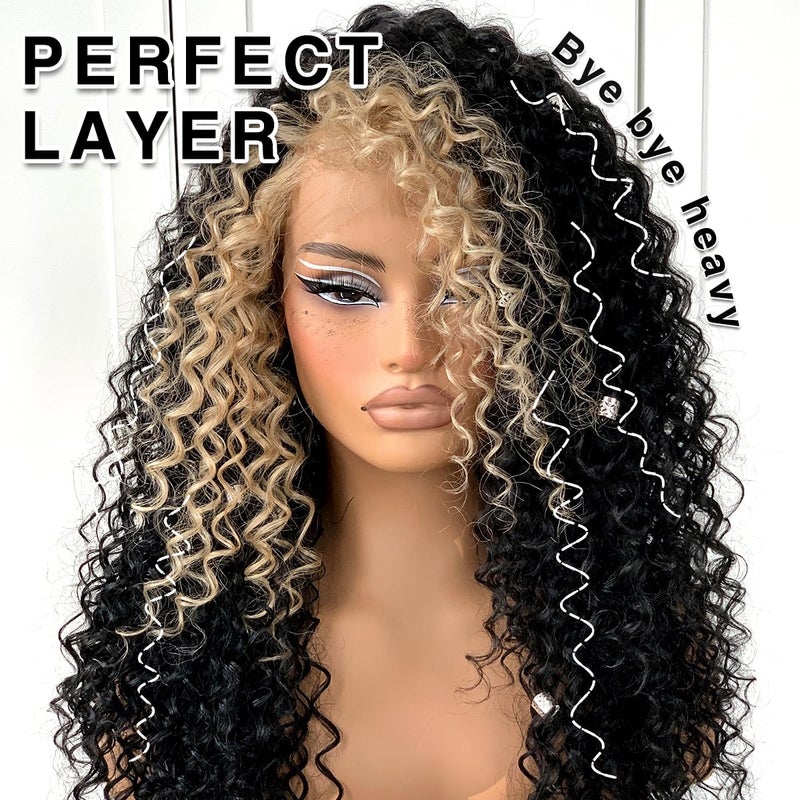 MITIMES 13x6 Skunk Stripe Curly Wig Wear And Go Glueless Wig Pre-Plucked Synthetic Lace Front Wig Pre-Cut Afro Kinky Layred Wig With Natural Hairline 18 Inch - Image 3