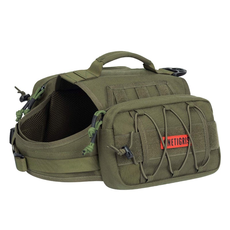 ONETIGRIS Dog Backpack for Hiking Nylon Dog Harness Backpack with Side Pockets for Large Dog with 17"-23.5" Neck Girth and 25"-31" Chest Girth (Green, Medium) - Image 1