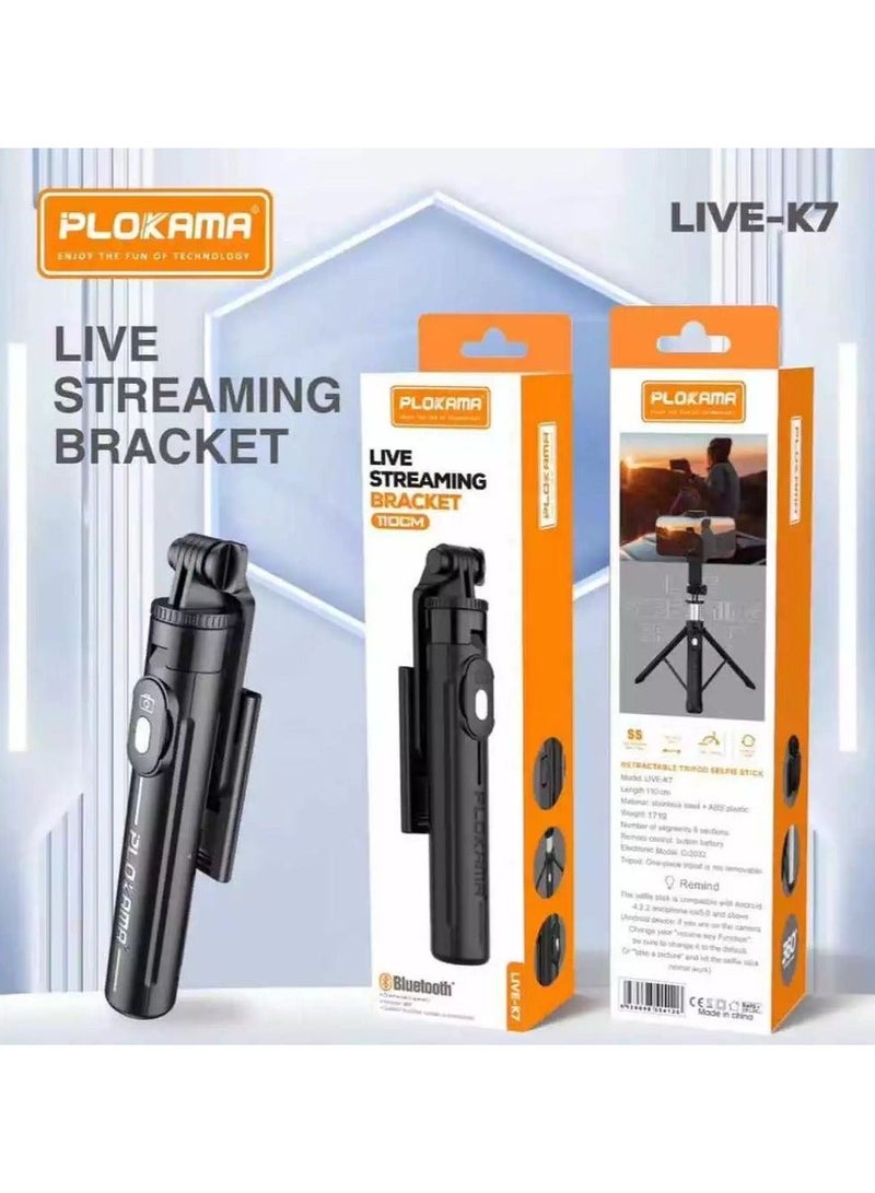 Plokama Tripod 1.7 Meters 2 Meters Selfie Stick Remote Bluetooth 4 in 1 360 Mobile HP LED - Image 1