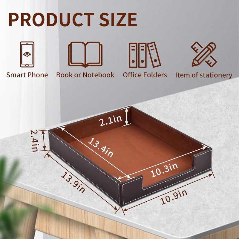 RHCSZ PU Leather 1-Layer Stackable Office File Document Tray Case Rack Paper Letter Tray Desk File Document Organizer Holder (Coffee) - Image 2