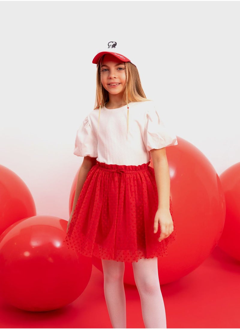 DeFacto Girl Tulle Red Skirt With Elastic Waist  - Image 5