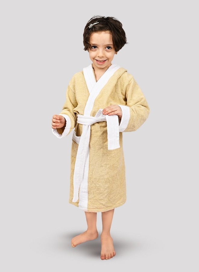 Banotex Children's Bathrobe 100% Cotton Beige Color Baby Hooded Comfortable Bathrobe for Girls and Boys One Piece - Image 1