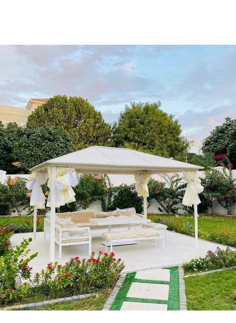 Wooden Twist Peaceful Tranquil Aluminum Outdoor Pergola Gazebo Perfect for Cozy Gatherings ( White ) 