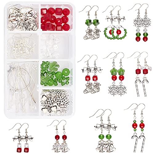 SUNNYCLUE 1 Box DIY 10 Pairs Christmas Electroplate Glass Beads Dangle Earring Making Kits Snowflake Bowknot Christmas Sock Candy Pendants Charms Earring Hooks for DIY Jewerly Making Xmas Earrings - Image 1